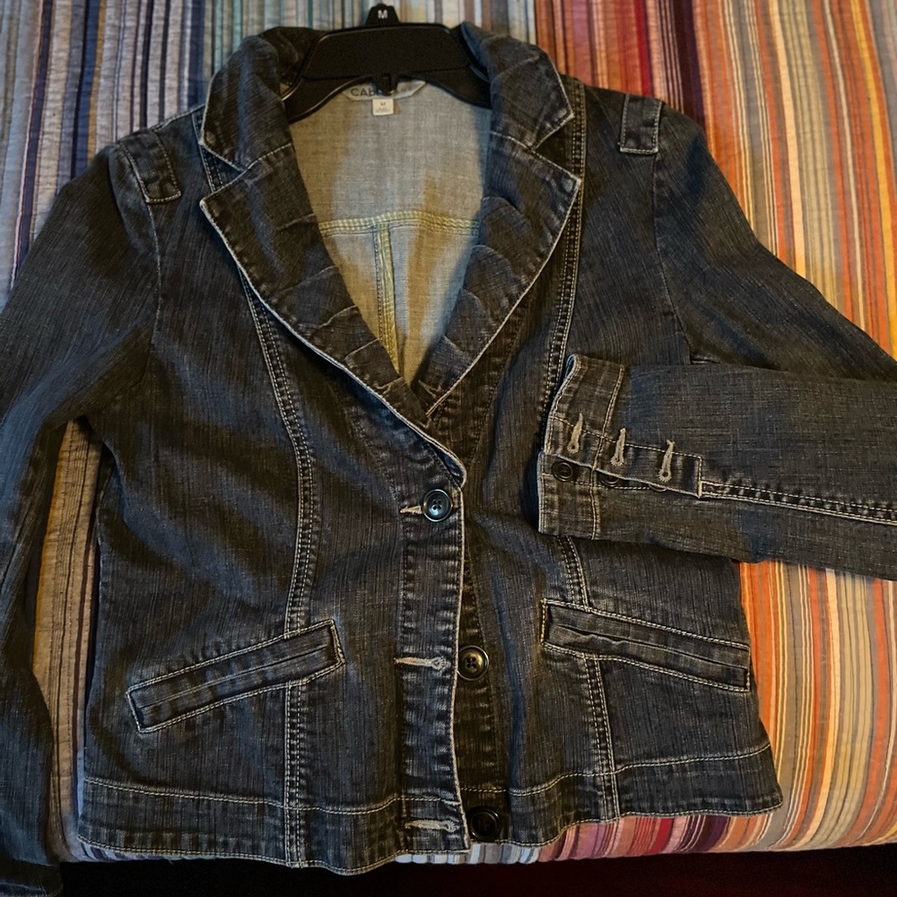 CAbi fitted Dark Blue Jean Jacket with Button Details